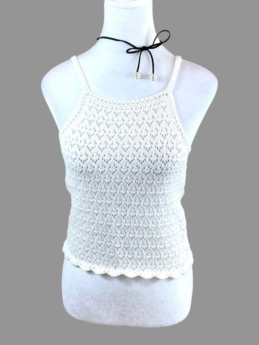 French Connection Top Knit Crochet White Ivory (S)